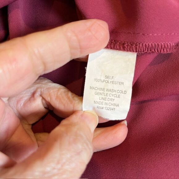Amanda Uprichard Leonard Dress Blouson Collared Elastic Waist Wine Color Size 2X - Picture 7 of 11